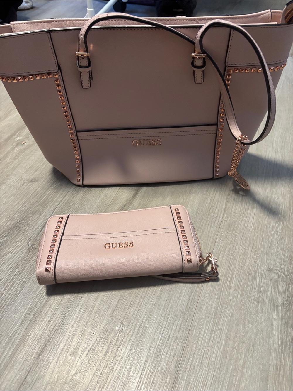GUESS Pale Pink Tote with Gold-Tone Accents